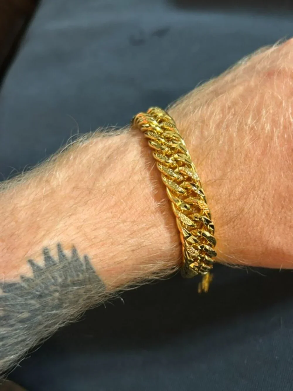 Men's Heavy Gold Double Cuban Link Bracelet With Safety Chain